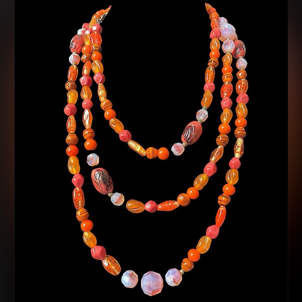 Vintage Swirled Art Glass Long Opera Length Necklace 59”